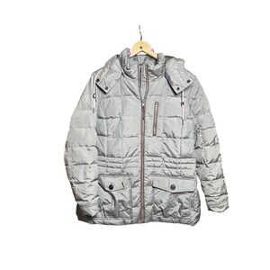 Eddie Bauer Puffer Jacket Quilted Hooded Full Zip Metallic Silver XL